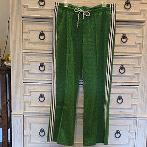 NEW! Anthropology-The Upside -  Blingy Green Joggers with White Stripes